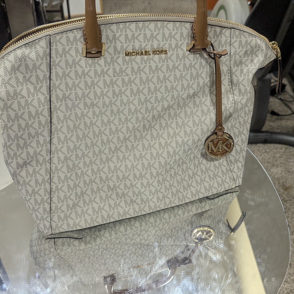Michael Kors Gray and Tan Signature Tote